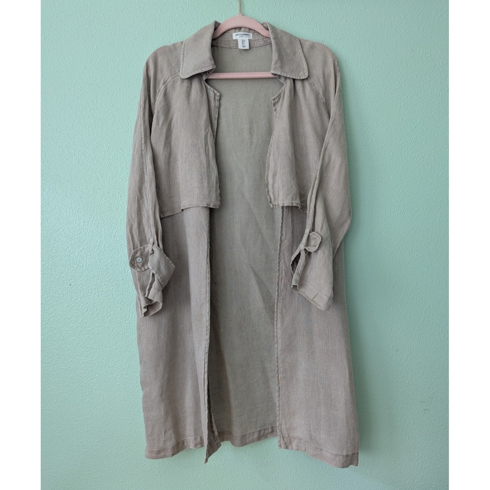 Artisan Ny Taupe Linen-Blend Long Duster Coat